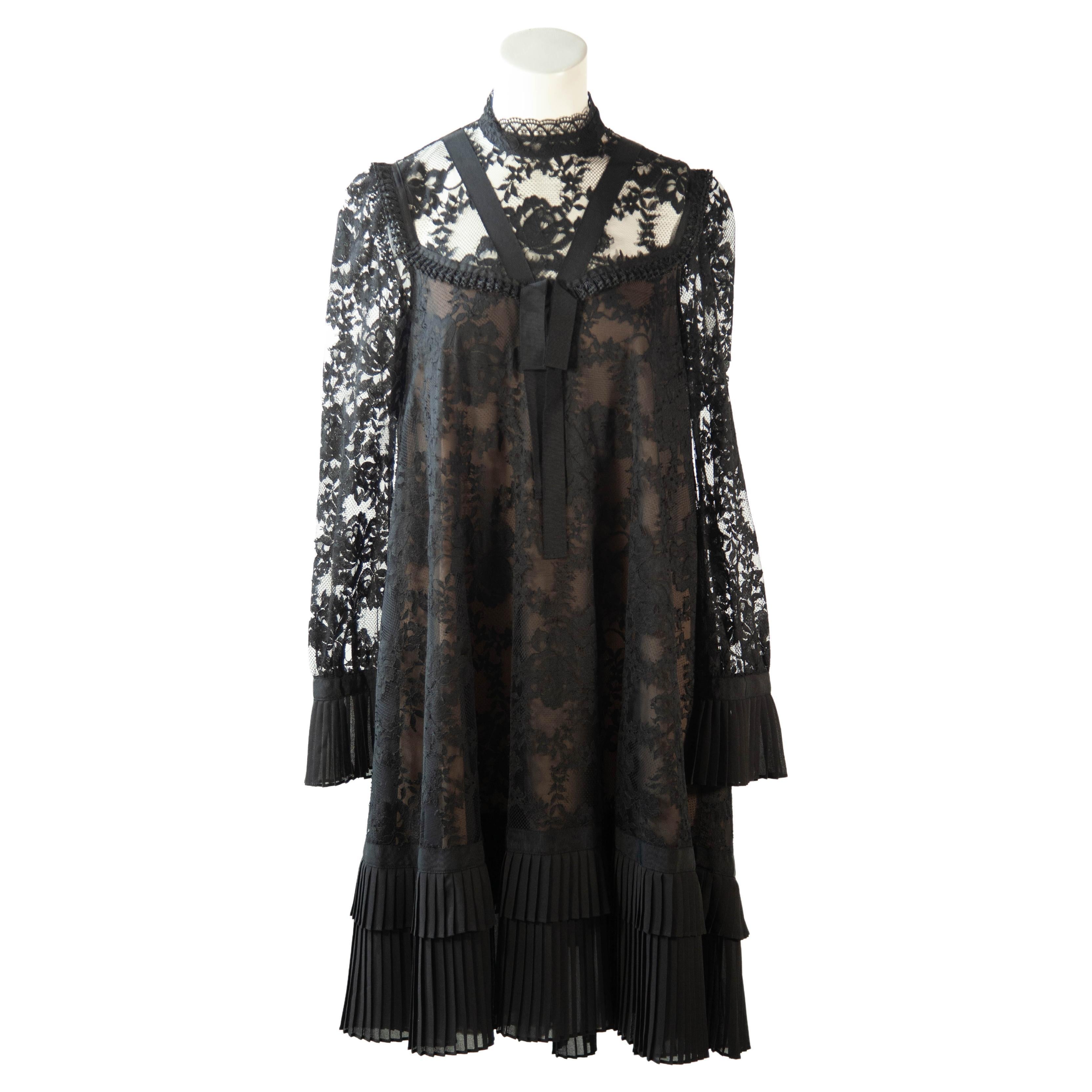 Erdem X H&M, Black, Lace dress with Pleated Cuffs and Hem, 2017 For Sale