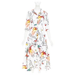 ERDEM2917 Kasia white cotton poplin paisley bird floral shirt dress UK10 M