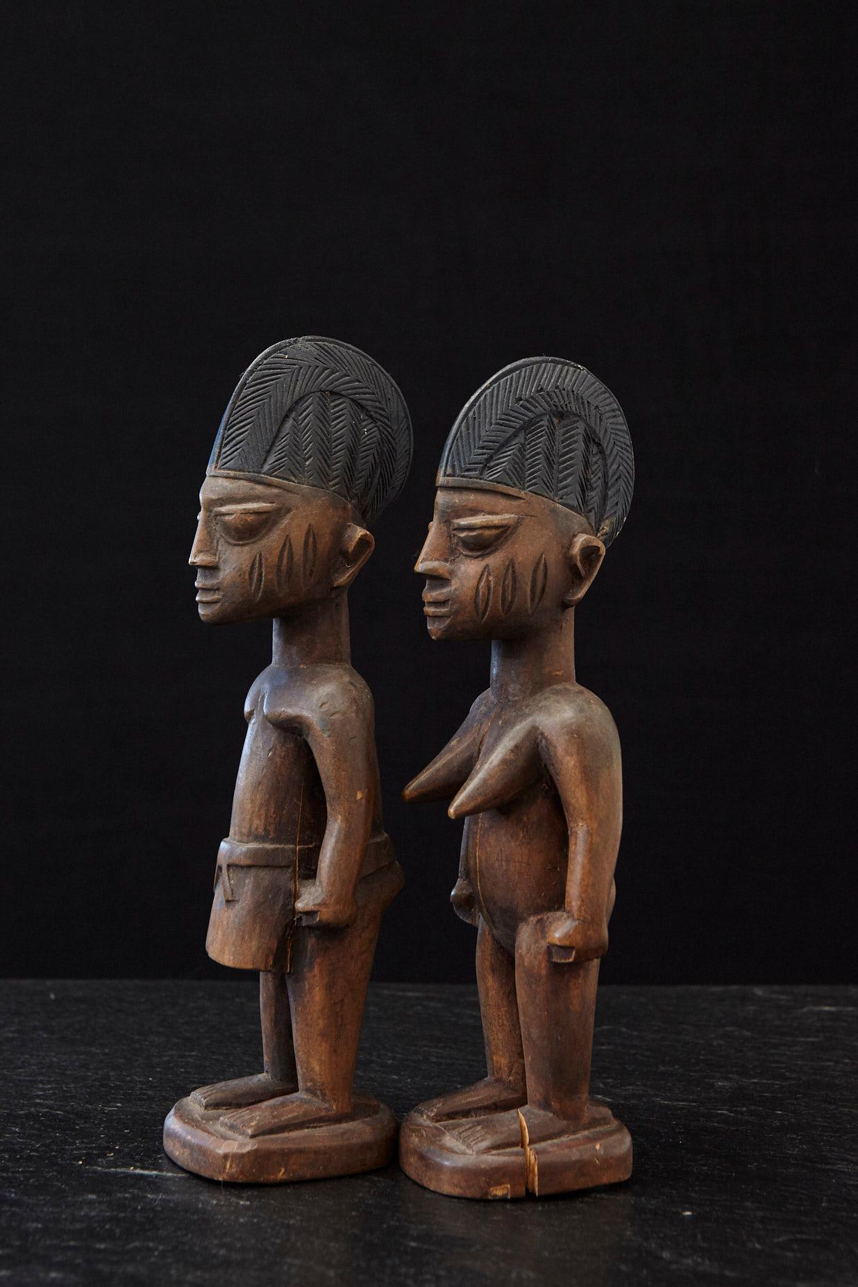 Wood Ere Ibeji Pair of Commemorative Figures, Abeokuta, Yoruba People Nigeria, 20th C For Sale