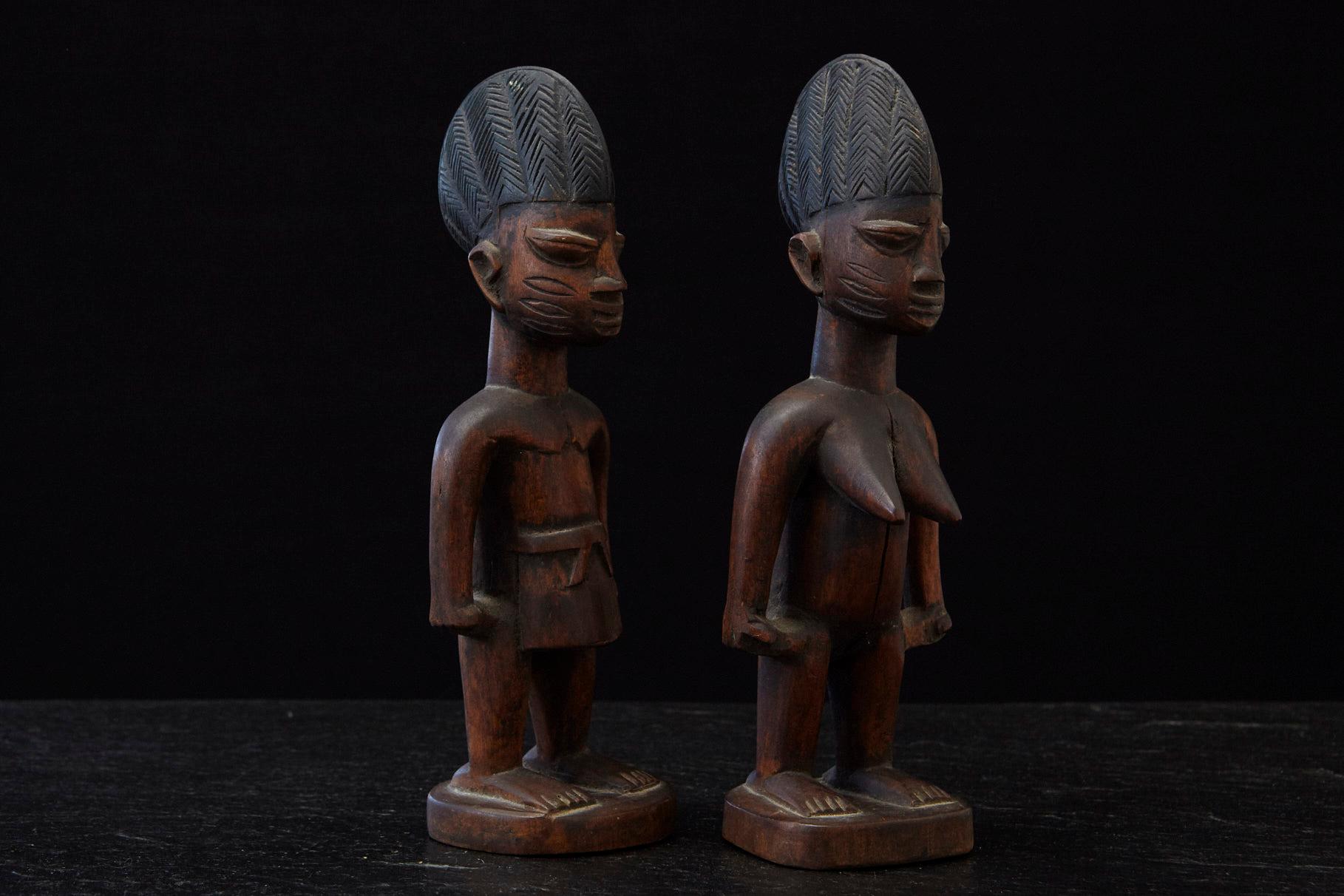 Wood Ere Ibeji Pair of Commemorative Figures, Abeokuta, Yoruba People Nigeria, 20th C For Sale