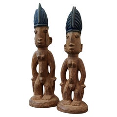 Used Ere Ibeji Pair of Commemorative Figures, Egba, Yoruba People, Nigeria, 20th C