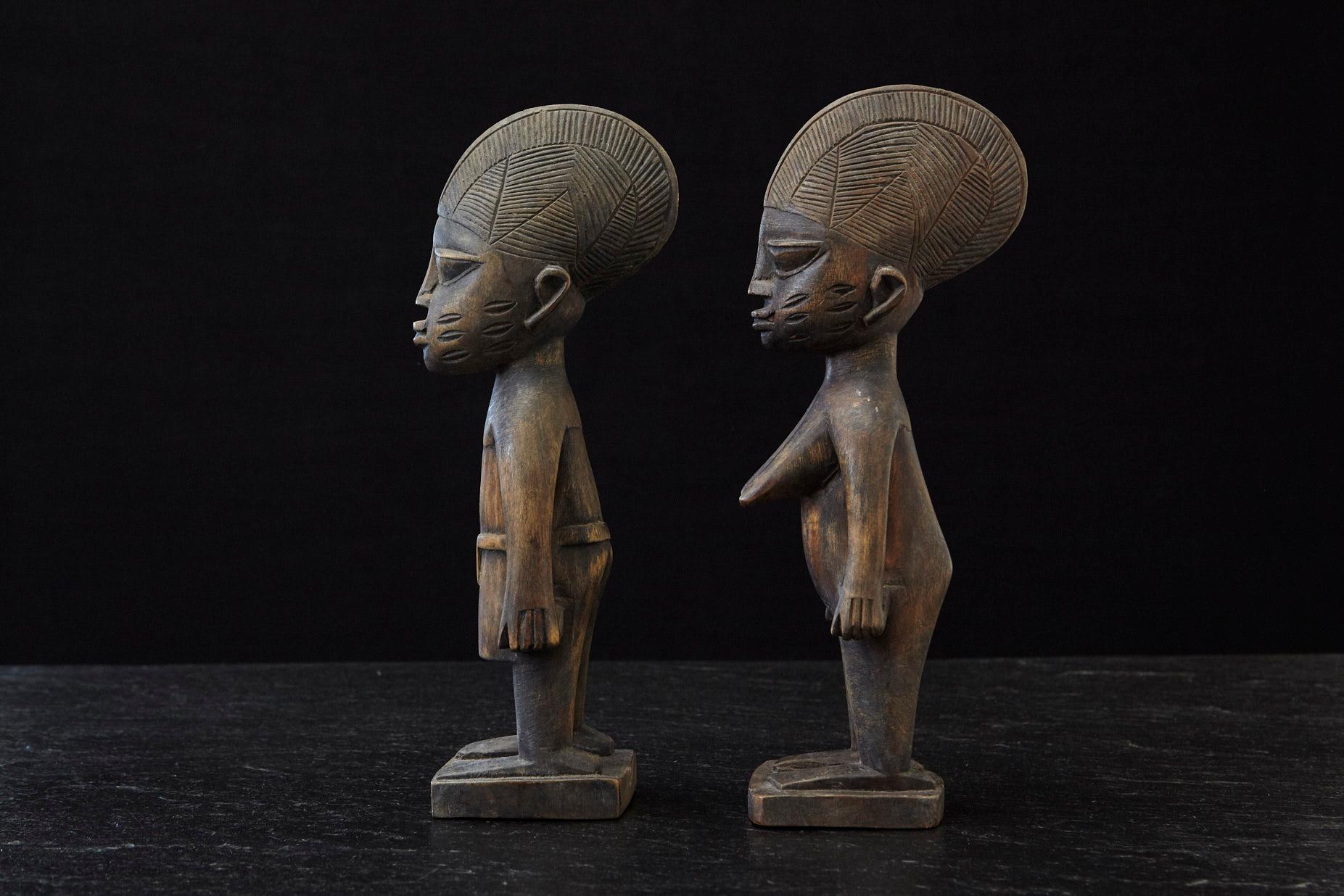 Tribal Ere Ibeji Pair of Commemorative Figures, Ogbomosho, Yoruba People Nigeria 20th C For Sale