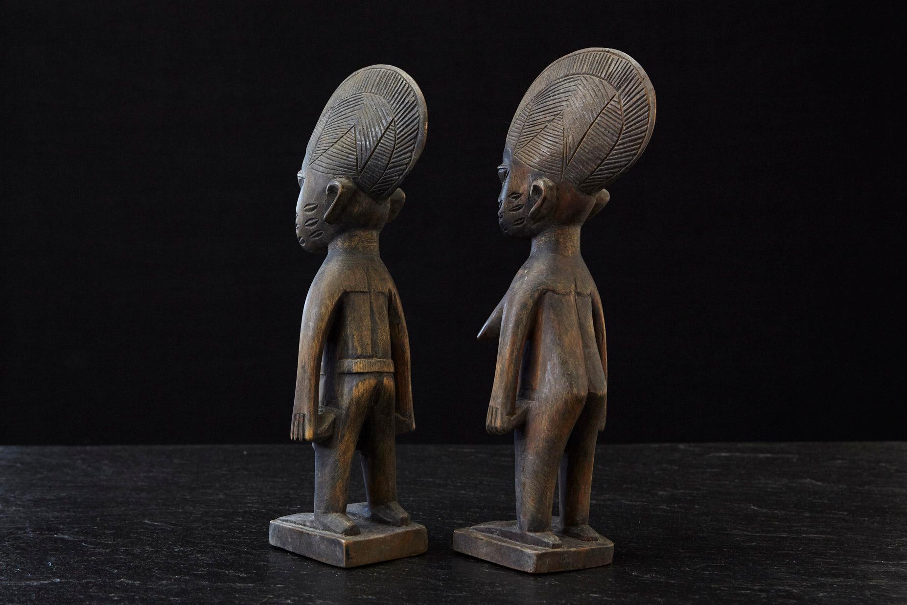 Nigerian Ere Ibeji Pair of Commemorative Figures, Ogbomosho, Yoruba People Nigeria 20th C For Sale