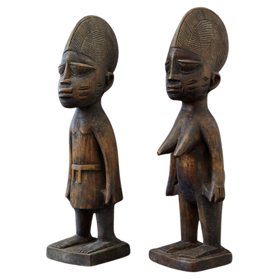 Ere Ibeji Pair of Commemorative Figures, Ogbomosho, Yoruba People Nigeria 20th C For Sale