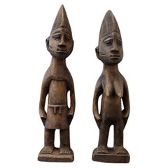 Vintage Ere Ibeji Pair of Commemorative Figures, Ogbomosho, Yoruba People Nigeria 20th C