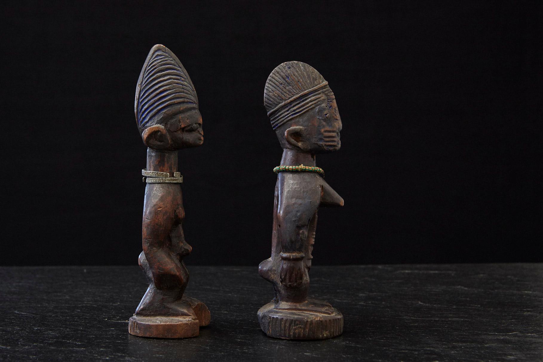 Nigerian Ere Ibeji Pair of Commemorative Figures, Oyo, Yoruba People Nigeria, late 19th C For Sale