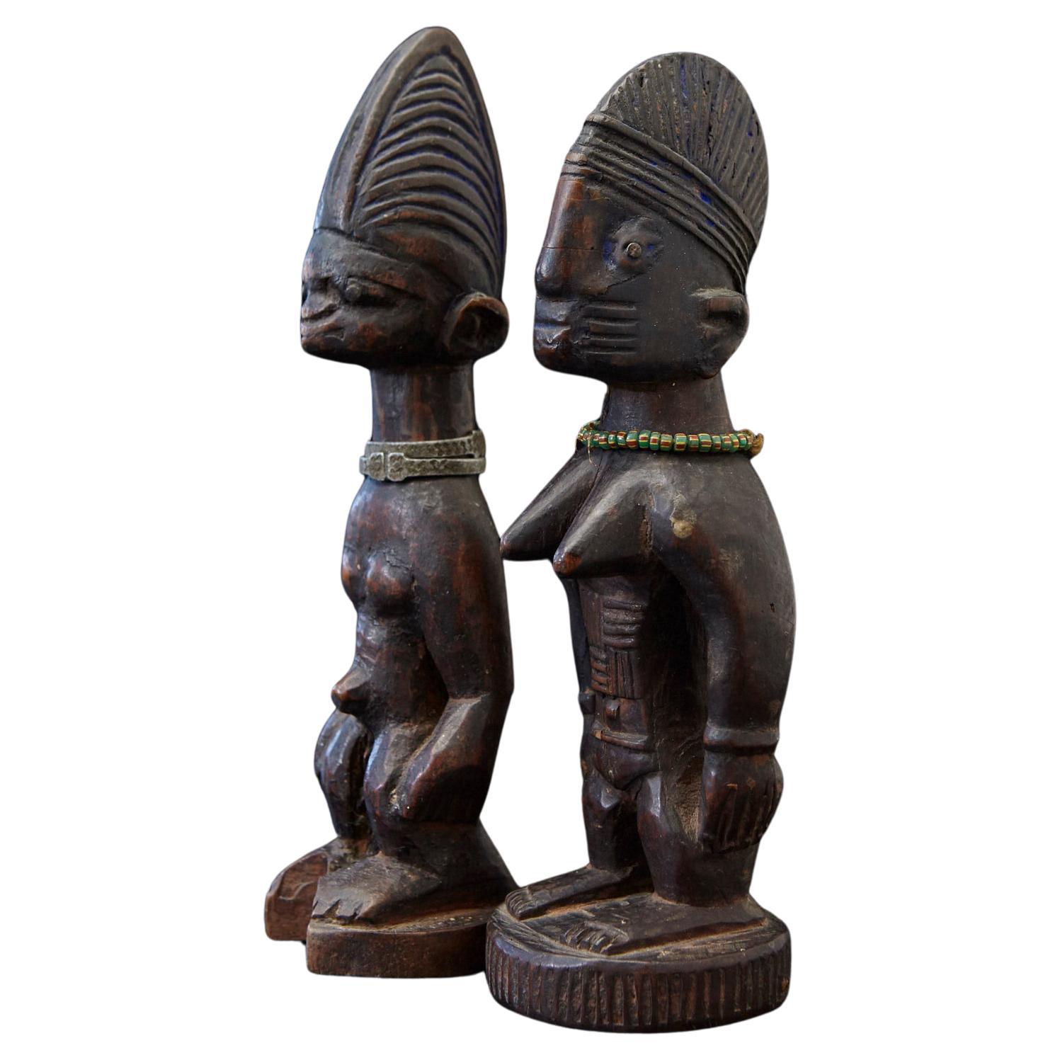 Ere Ibeji Pair of Commemorative Figures, Oyo, Yoruba People Nigeria, late 19th C For Sale