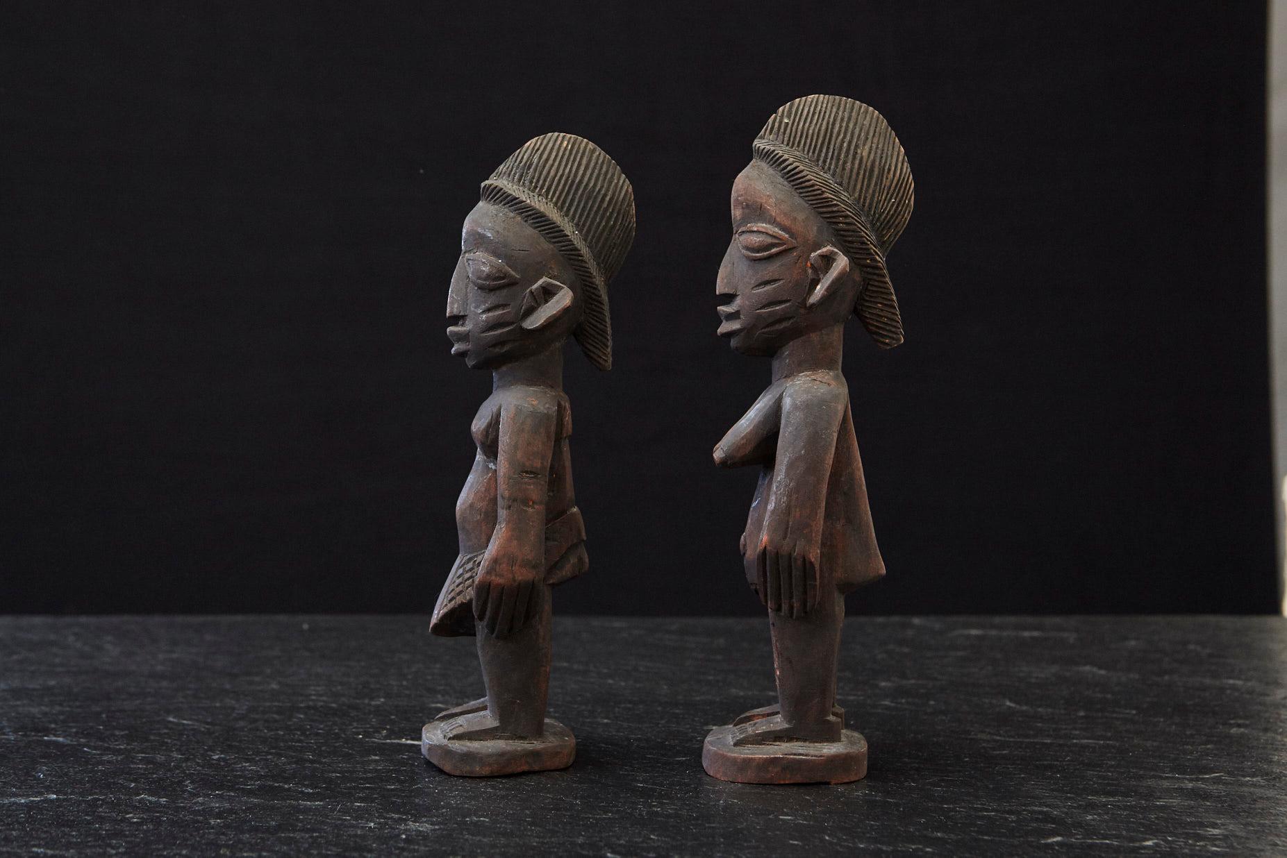Tribal Ere Ibeji Pair of Commemorative Figures, Oshogbo, Yoruba People, Nigeria, 20th C For Sale