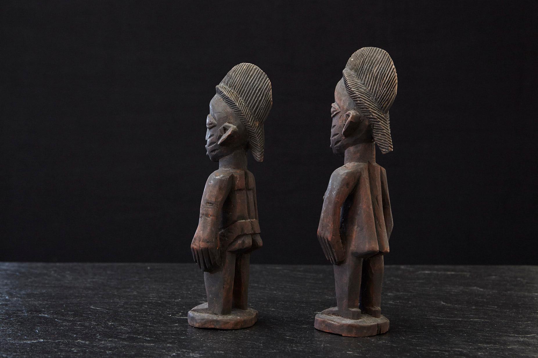 Nigerian Ere Ibeji Pair of Commemorative Figures, Oshogbo, Yoruba People, Nigeria, 20th C For Sale