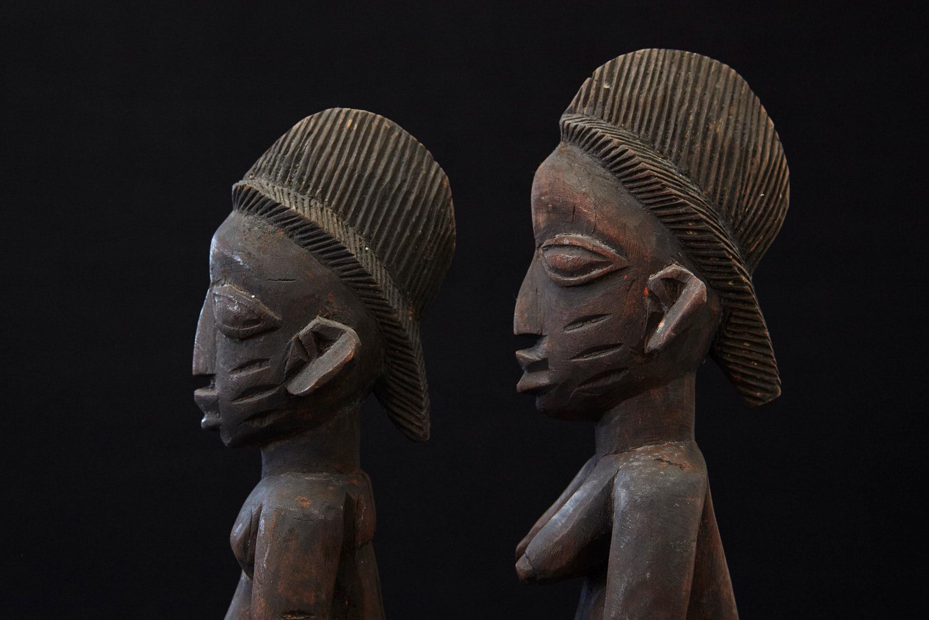 Wood Ere Ibeji Pair of Commemorative Figures, Oshogbo, Yoruba People, Nigeria, 20th C For Sale
