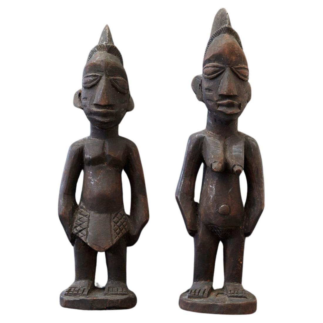 Ere Ibeji Pair of Commemorative Figures, Oshogbo, Yoruba People, Nigeria, 20th C For Sale