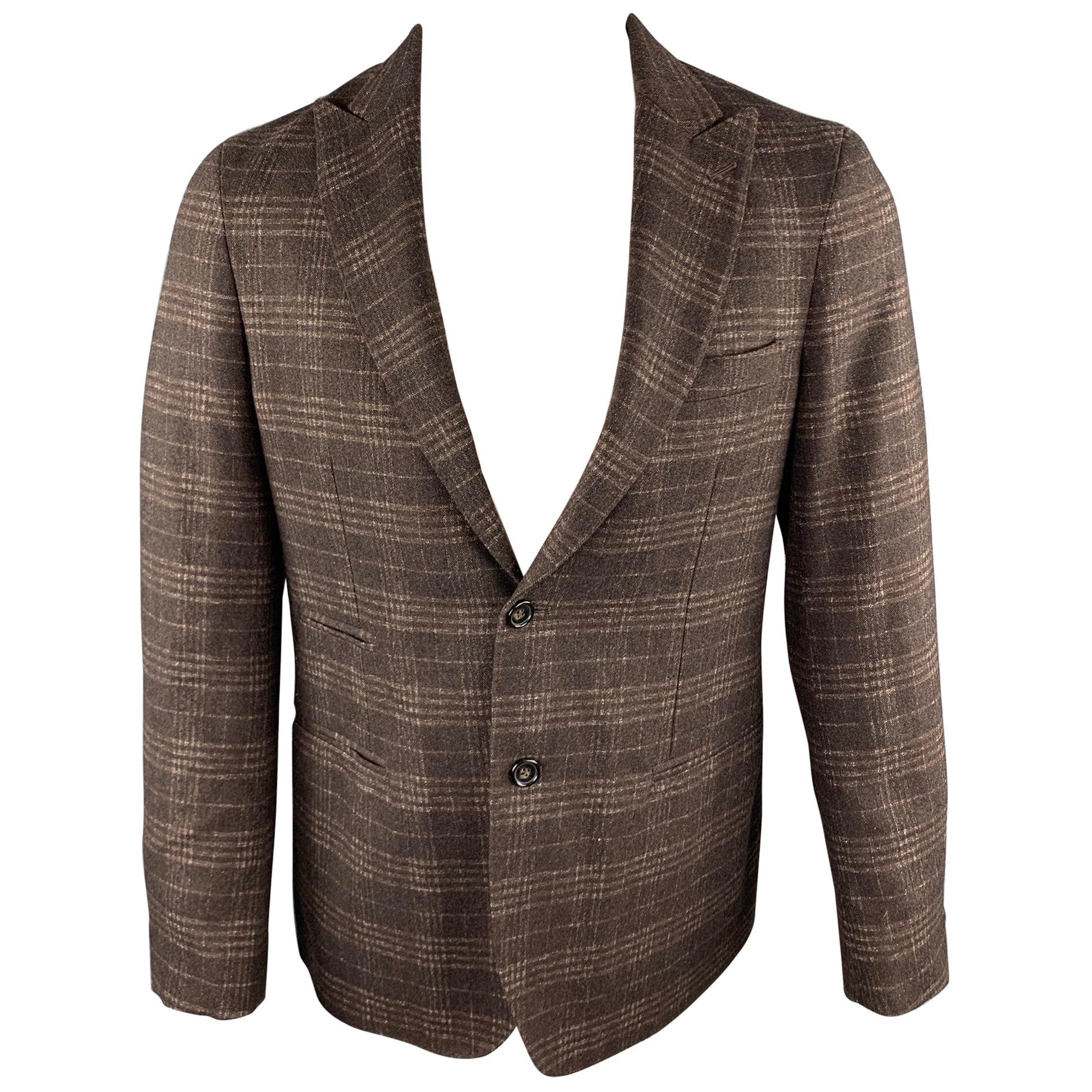 EREDI PISANO Size 40 Brown Plaid Peak Lapel Sport Coat / Jacket