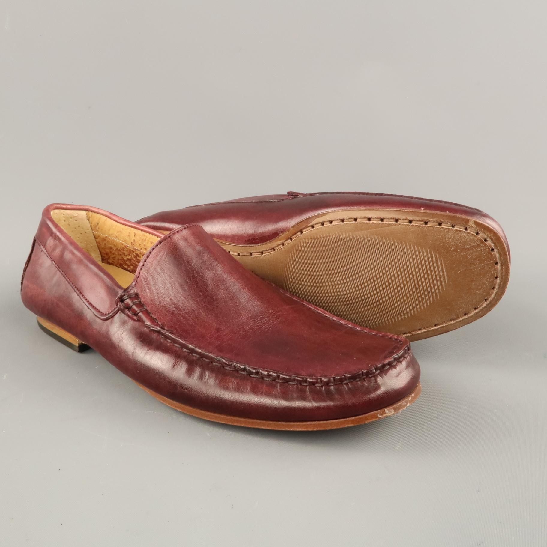 Brown EREDI PISANO Size 7 Burgundy Leather Slip On Top Stitch Loafers
