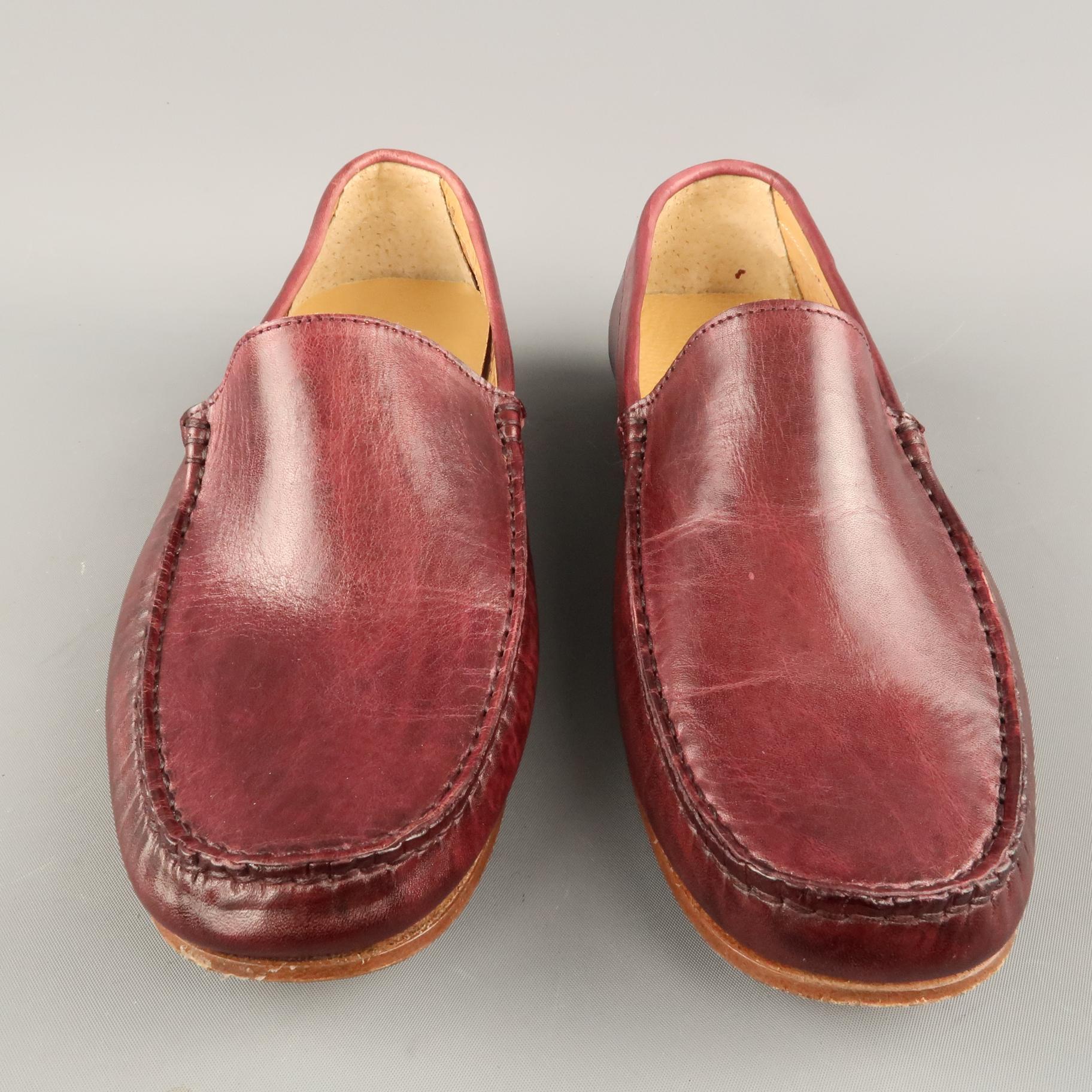 EREDI PISANO Size 7 Burgundy Leather Slip On Top Stitch Loafers In New Condition In San Francisco, CA