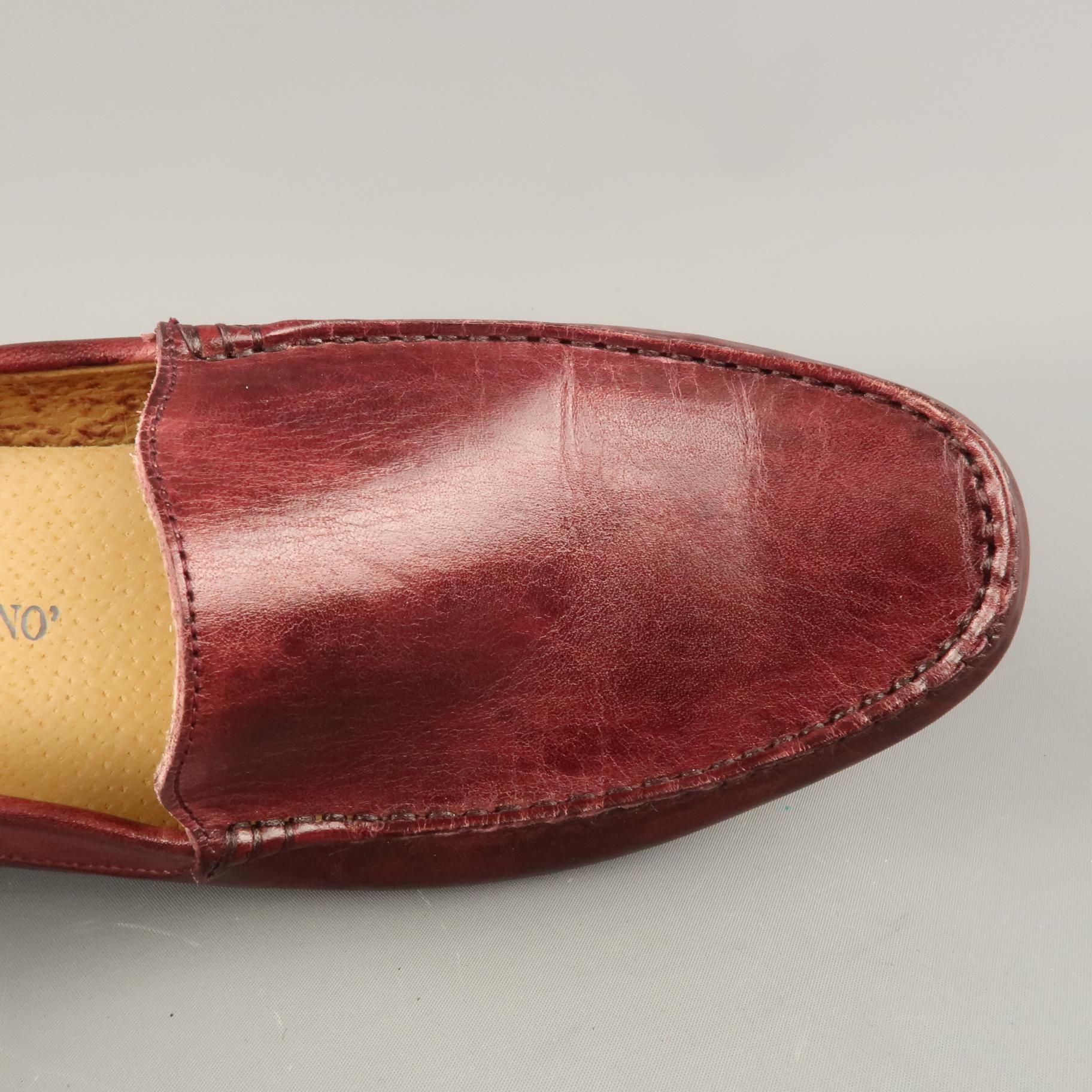 Men's EREDI PISANO Size 7 Burgundy Leather Slip On Top Stitch Loafers