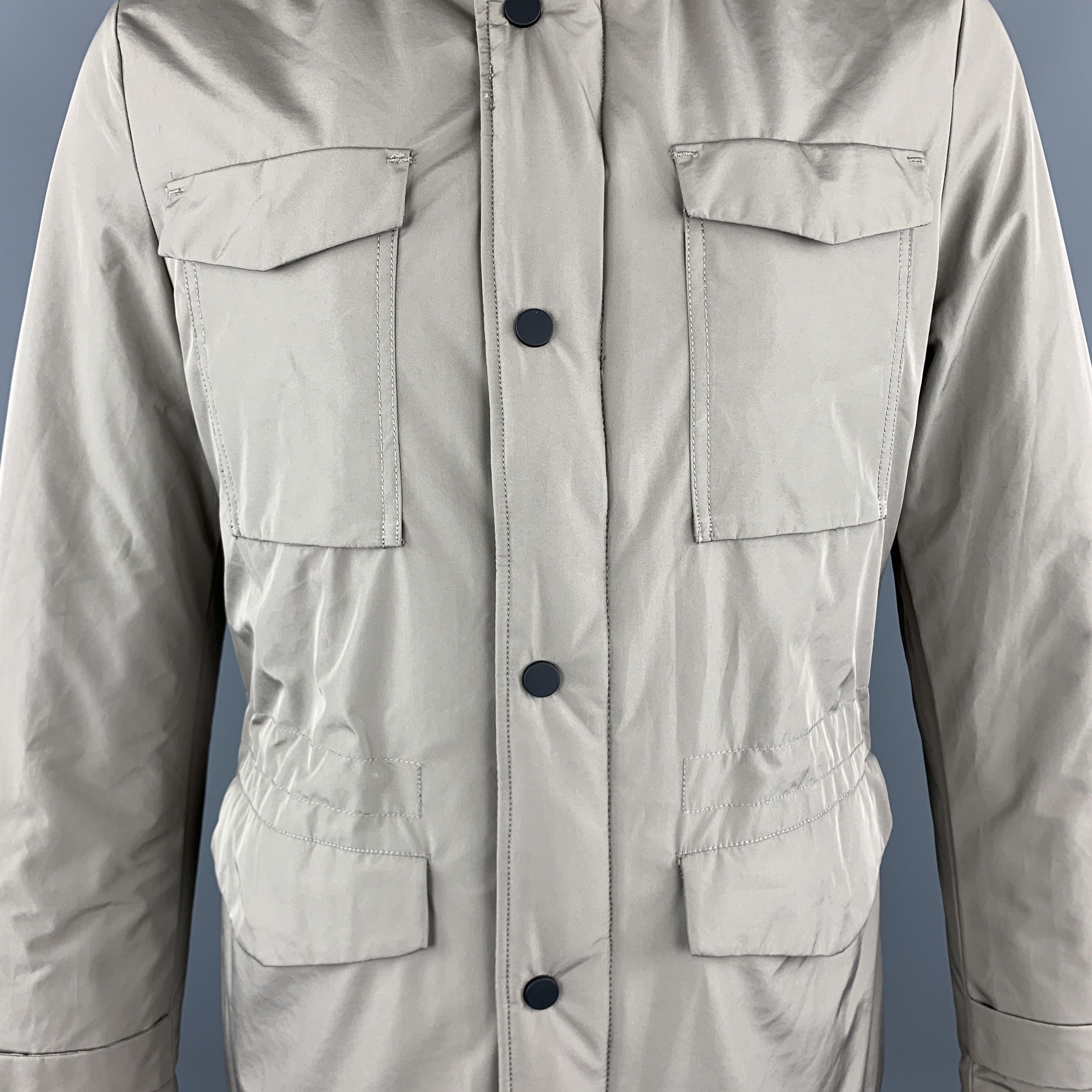 EREDI PISANO Size M Khaki Beige Padded Patch Pocket Winter Jacket In Good Condition For Sale In San Francisco, CA