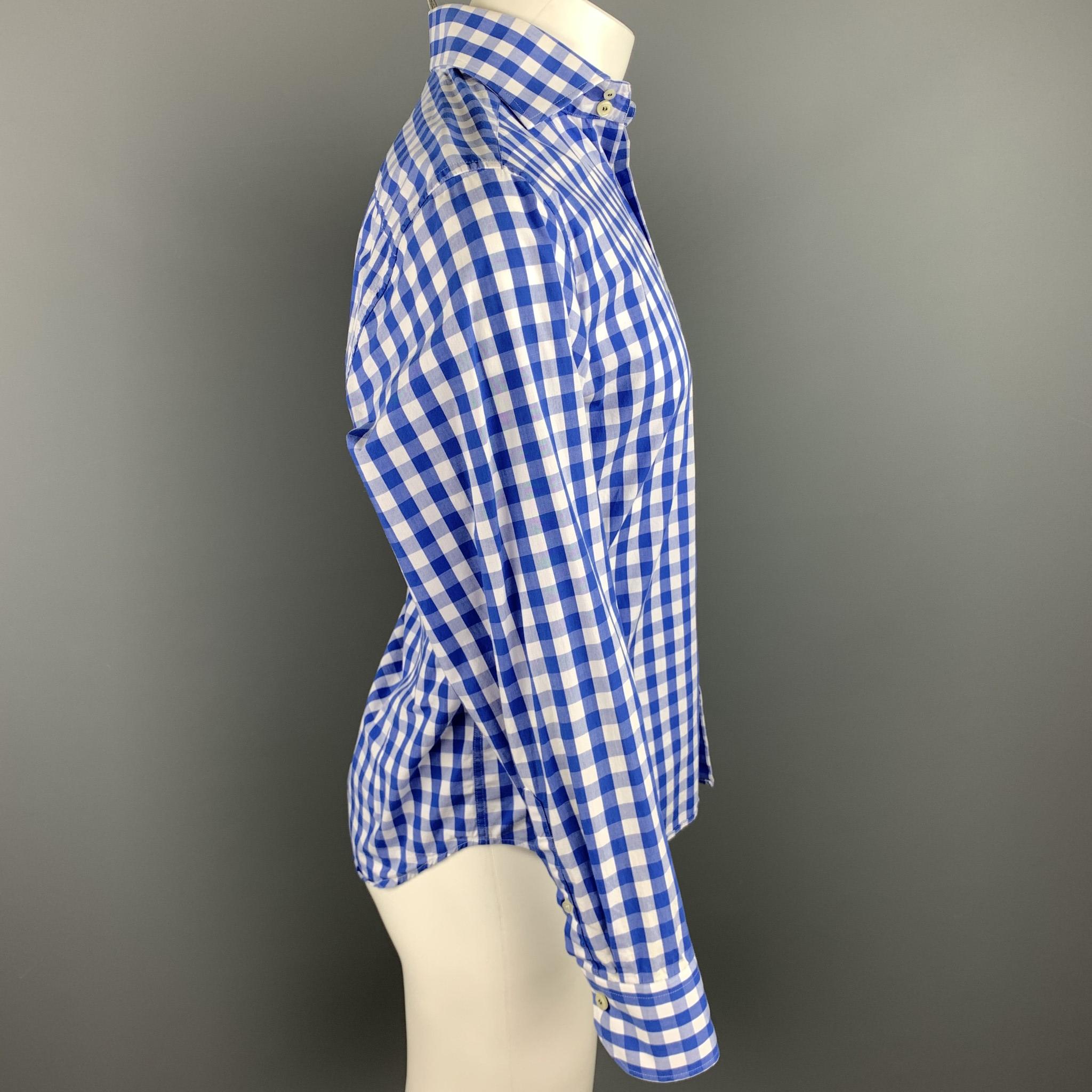 EREDI PISANO long sleeve shirt comes in a blue & white checkered cotton featuring a button up style and a spread collar. 

Very Good Pre-Owned Condition.
Marked: 15/38

Measurements:

Shoulder: 17 in. 
Chest: 40 in. 
Sleeve: 25 in. 
Length: 28 in.