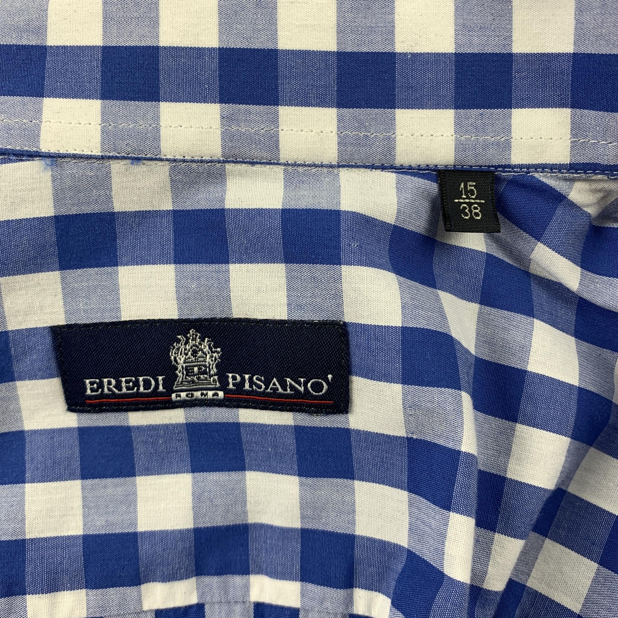 Purple EREDI PISANO Size S Blue & White Checkered Cotton Button Up Long Sleeve Shirt