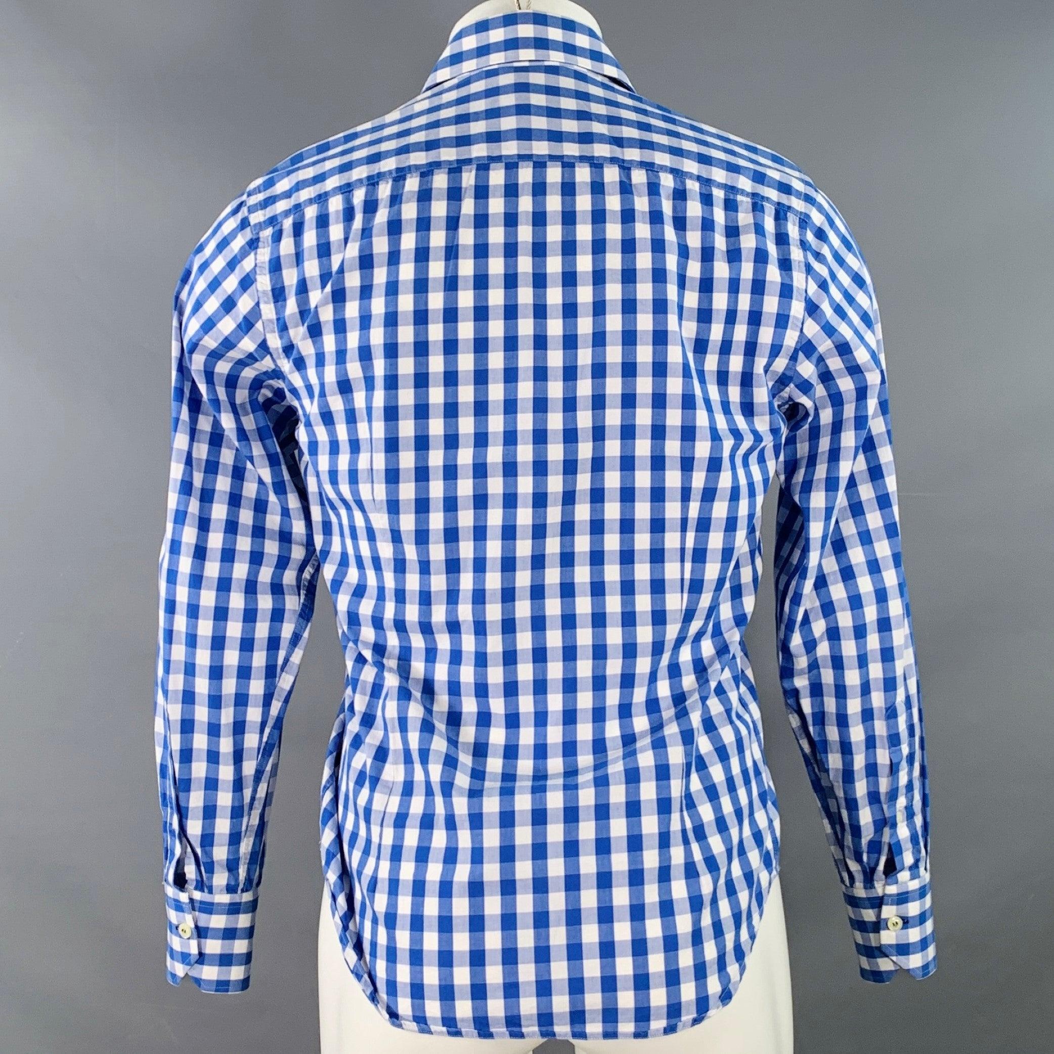 Viola EREDI PISANO Taglia S Camicia a maniche lunghe in cotone a quadretti blu e bianchi con colletto aperto in vendita