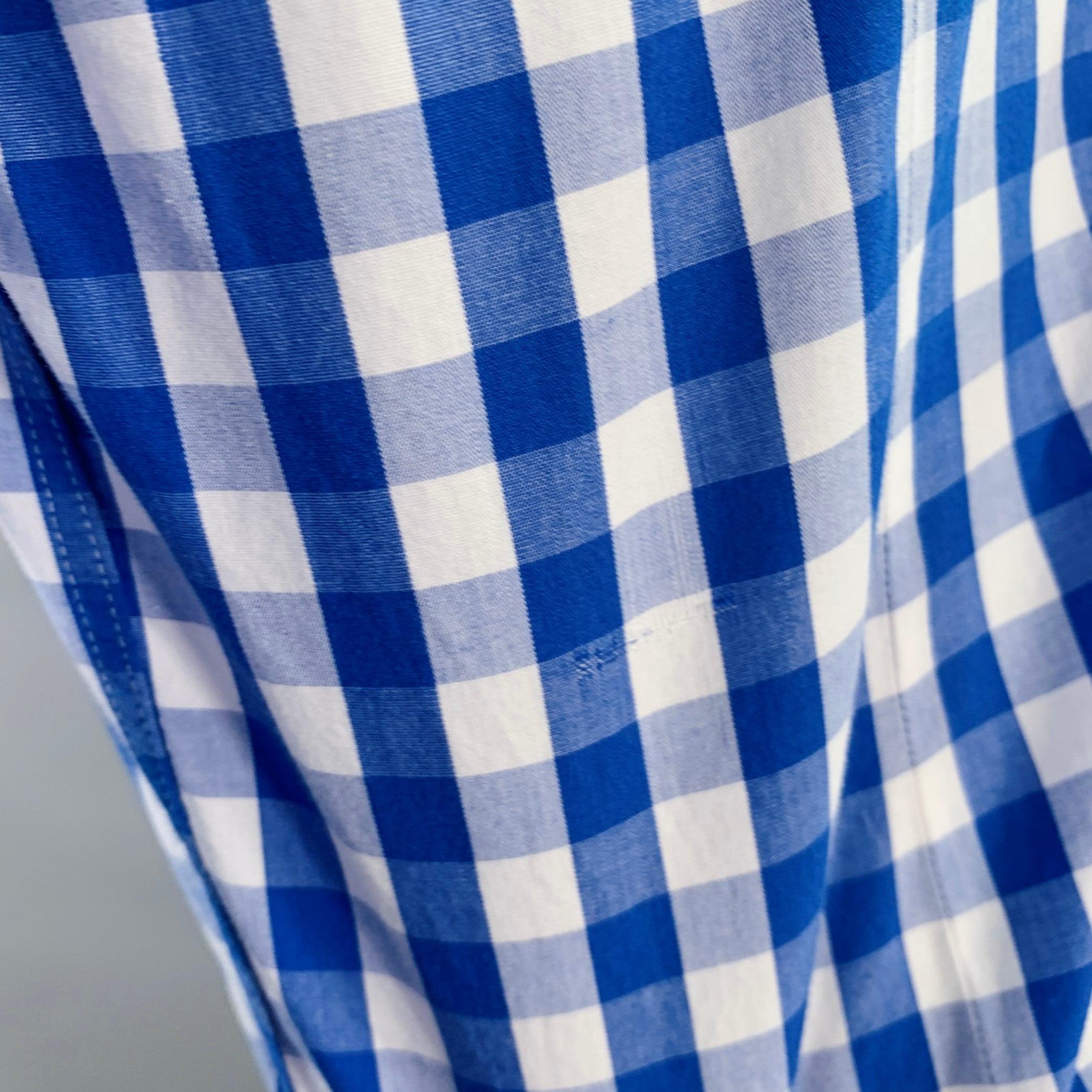 EREDI PISANO Taglia S Camicia a maniche lunghe in cotone a quadretti blu e bianchi con colletto aperto In condizioni buone in vendita a San Francisco, CA