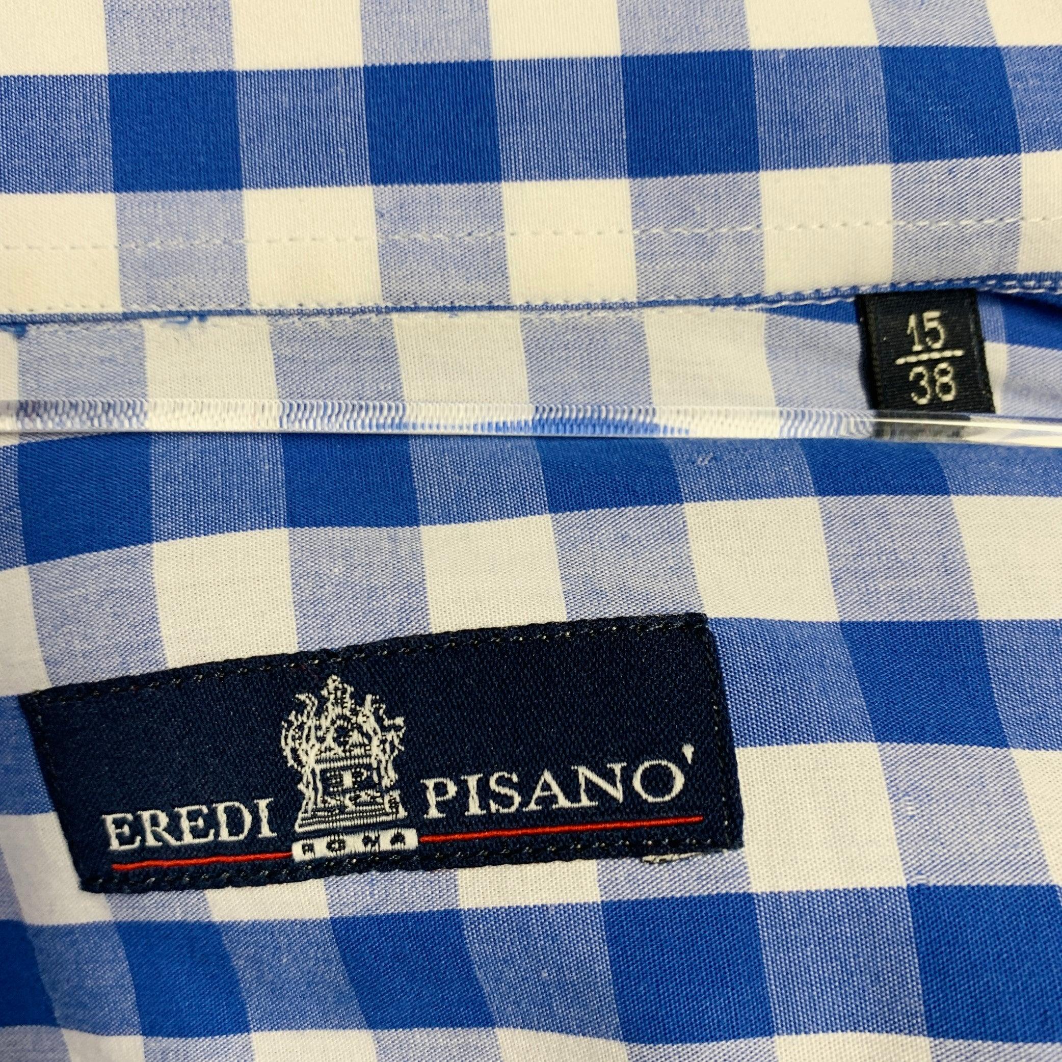 EREDI PISANO Taglia S Camicia a maniche lunghe in cotone a quadretti blu e bianchi con colletto aperto in vendita 1