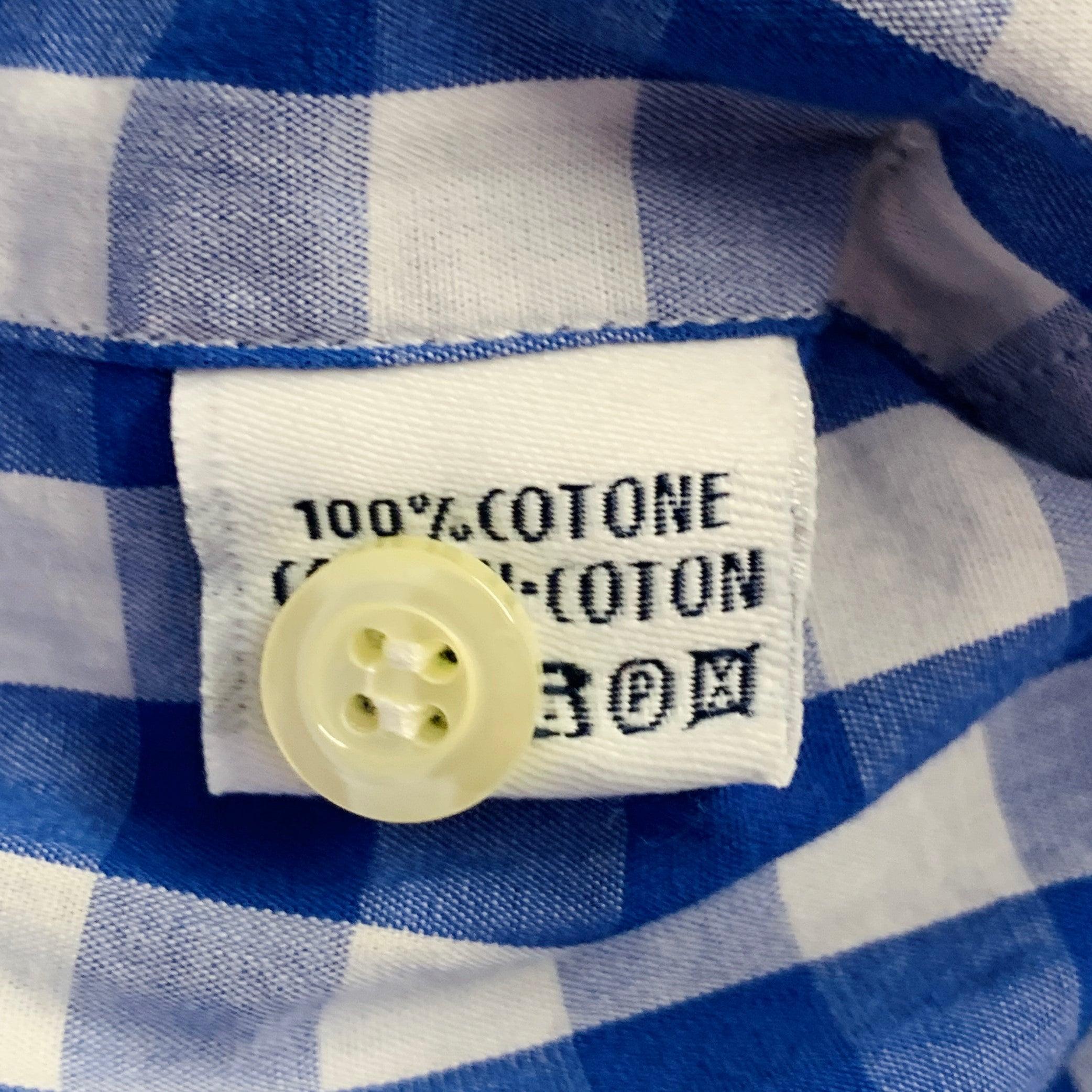 EREDI PISANO Taglia S Camicia a maniche lunghe in cotone a quadretti blu e bianchi con colletto aperto in vendita 2