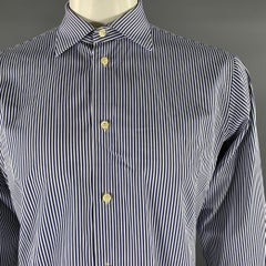 EREDI PISANO Size XL Blue White Stripe Cotton Long Sleeve Shirt