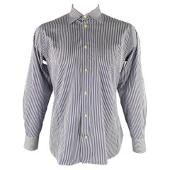 EREDI PISANO Size XL Blue White Stripe Cotton Long Sleeve Shirt