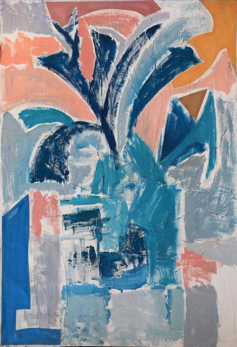 Erekle Chinchilakashvili Still-Life Painting - Mixed Media on Board  Abstract Still Life Painting "Blue and White Issues"