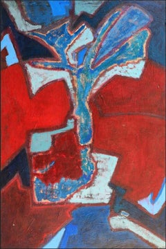 Oil on Board  Abstract Still Life Painting "Red and Blue Issues"