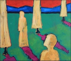 Oil on Canvas Abstract Figurative Painting "Meeting and Separation in Green"