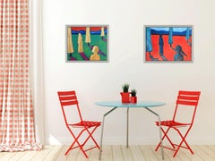 Oil on Canvas Abstract Figurative Painting "Meeting and Separation in Red"