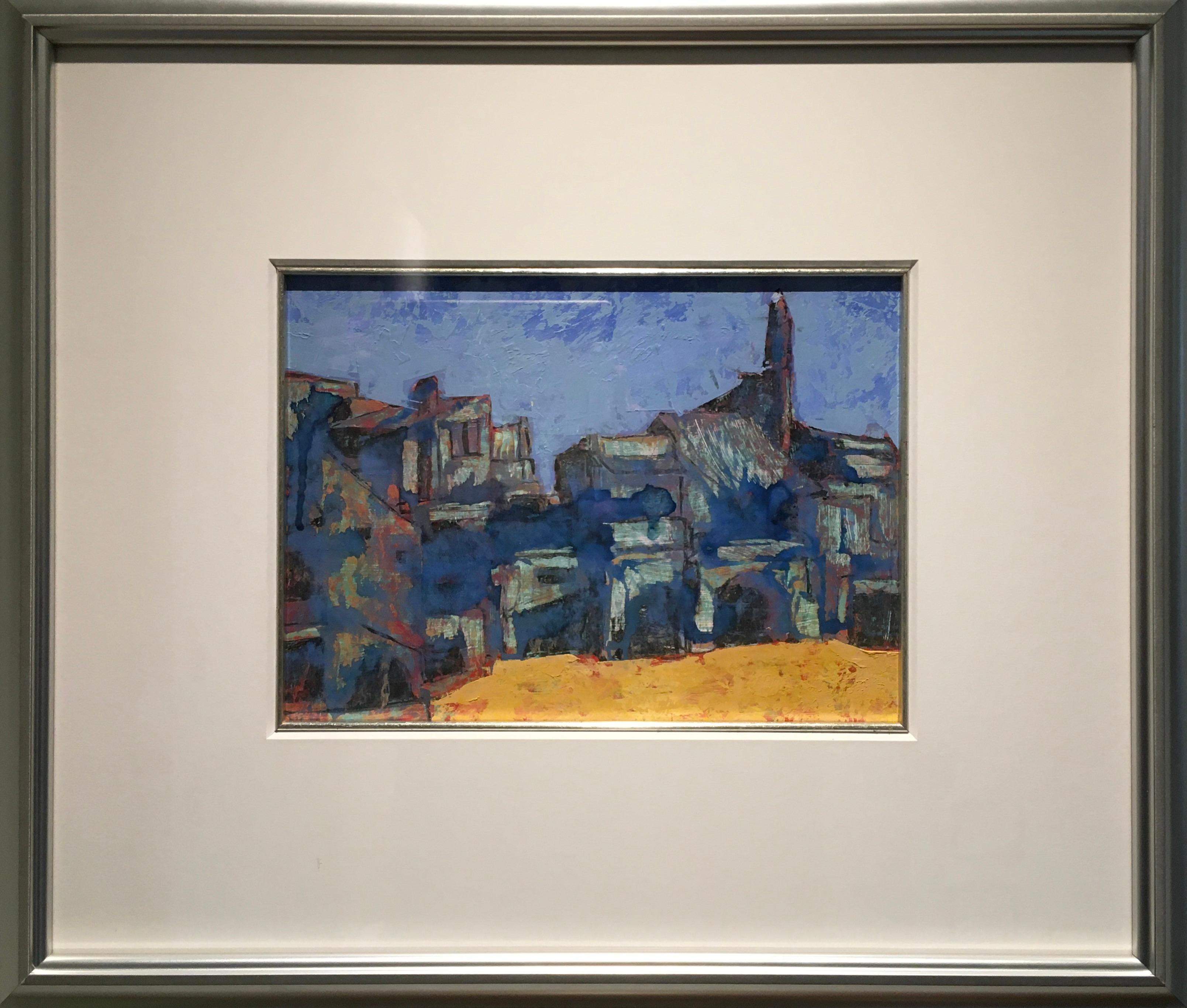 This 17.875" x 20.875" framed oil on canvas painting by Tbilisi, Georgia-based artist Erekle Chinchilakashvili depicts a rural, presumably Georgian cityscape. Tbilisi, the capital of Georgia, blends ancient architecture with more modern styles, and