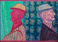 „Two Profiles“ von Erekle Chinchilakashvili; 27,75" x 39,75" gerahmt; Tempera, Öl