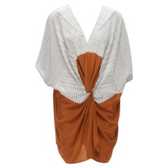 ERES 100% Seide Schwarz gestreift Braun Colorblocked Knoten Detail Tunika S