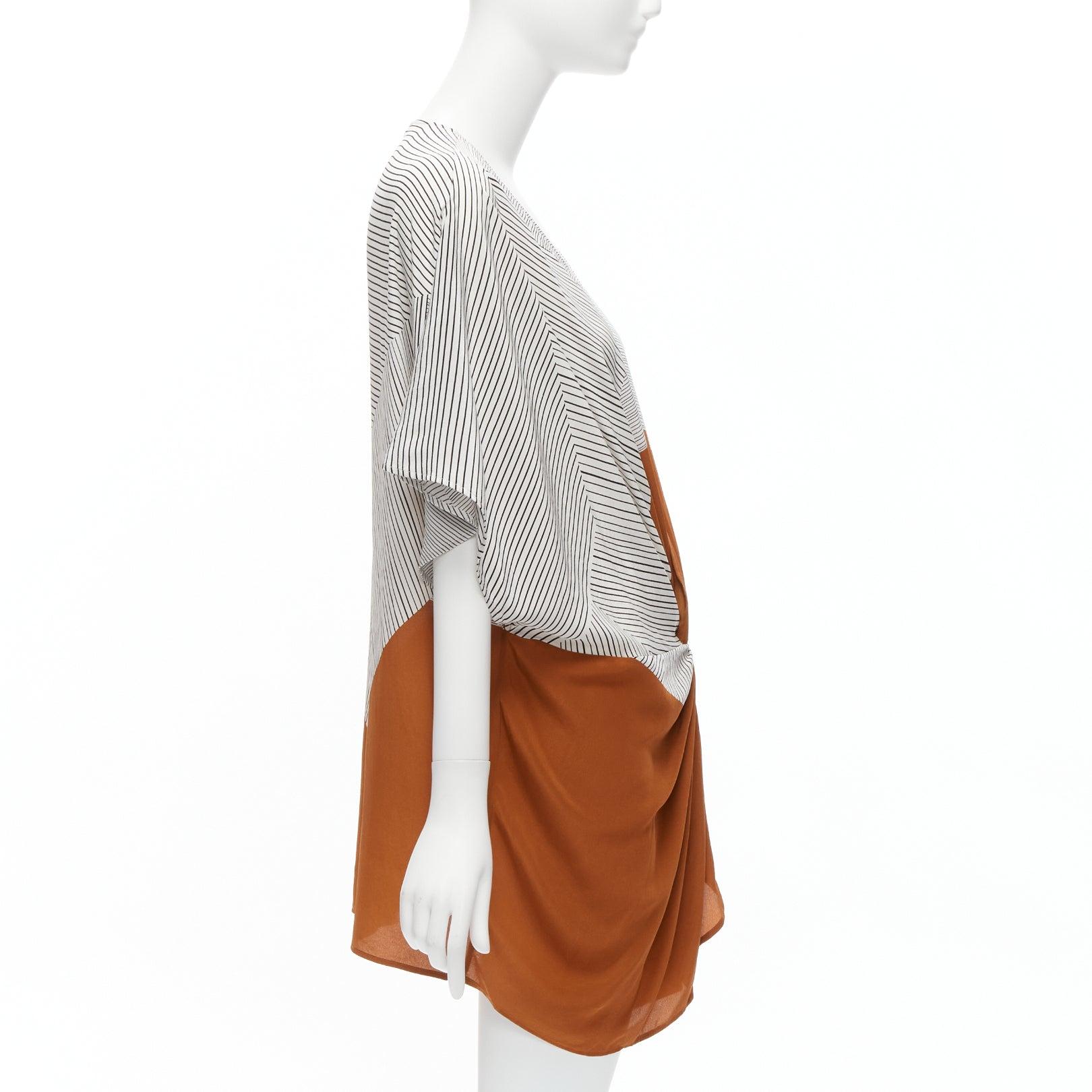 ERES 100% silk black white striped brown colorblocked knot coverup tunic  S In Excellent Condition For Sale In Hong Kong, NT