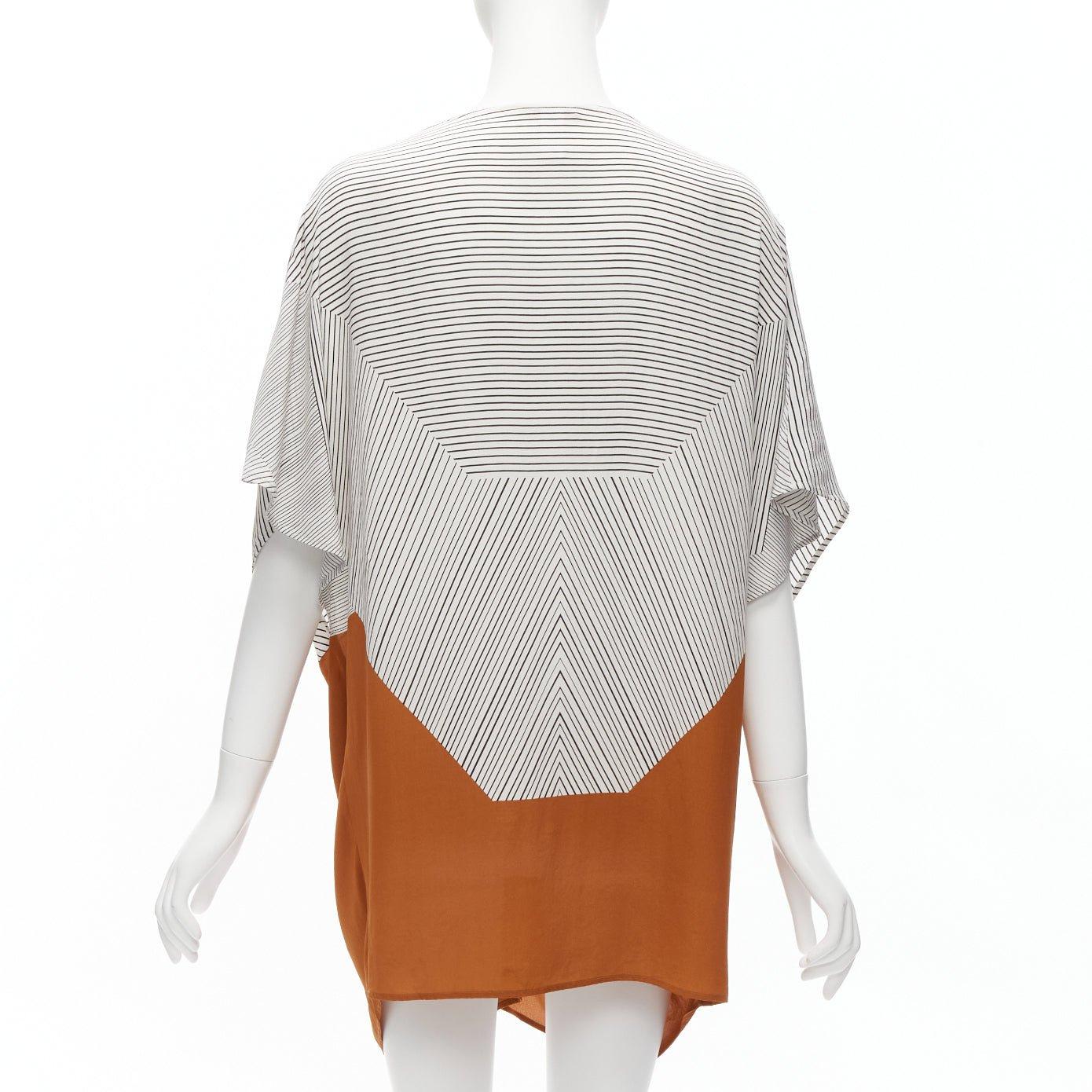 Women's ERES 100% silk black white striped brown colorblocked knot coverup tunic  S For Sale