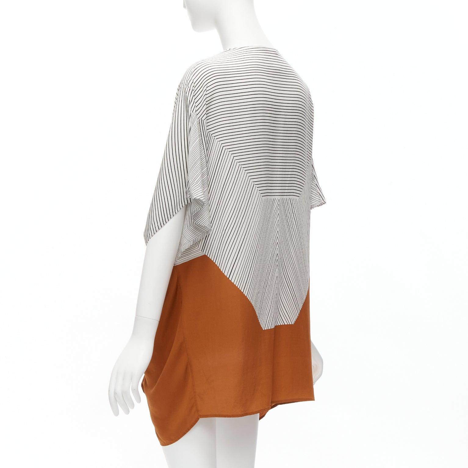 ERES 100% silk black white striped brown colorblocked knot coverup tunic  S For Sale 1