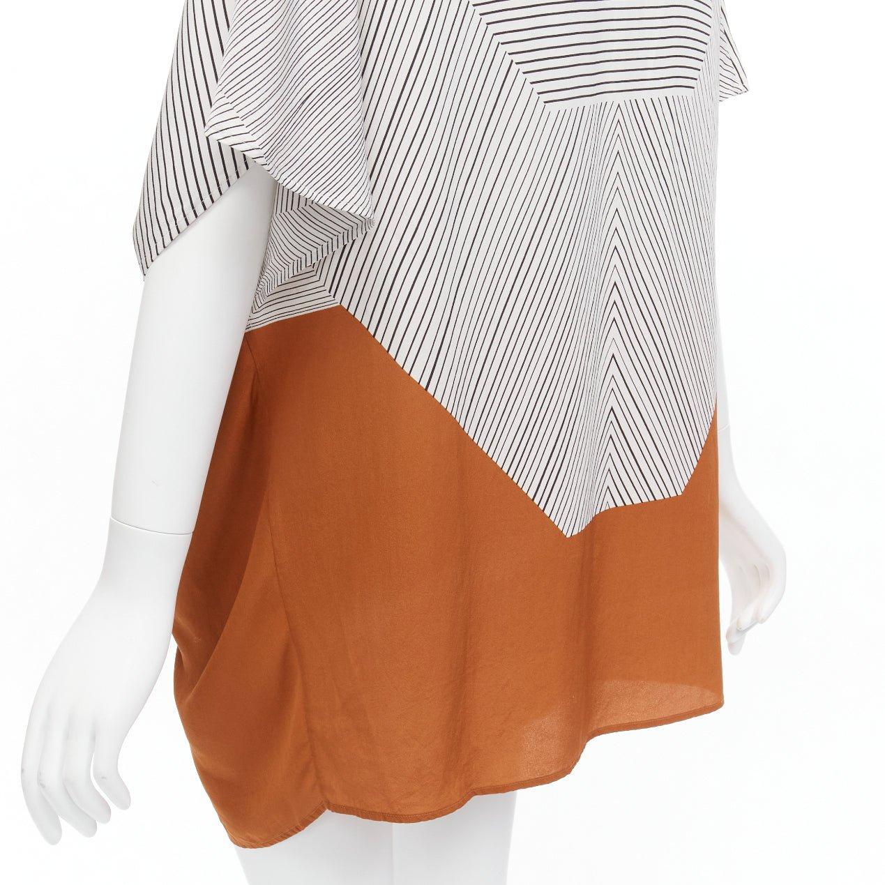 ERES 100% silk black white striped brown colorblocked knot coverup tunic  S For Sale 2