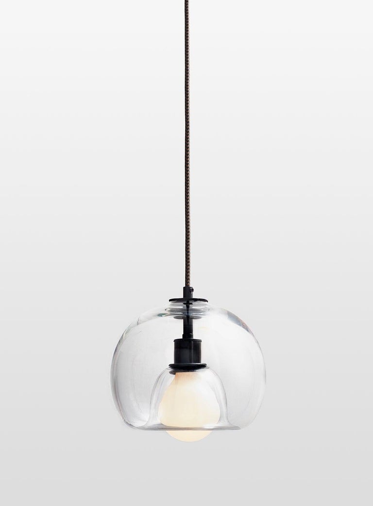 American Handblown Glass Orb Pendant Light, Eres Clear For Sale