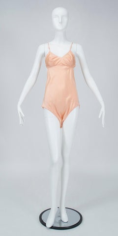Erès-Inspired Peach Silk Charmeuse Open Back Step-In Teddy Bodysuit– M, 1930s