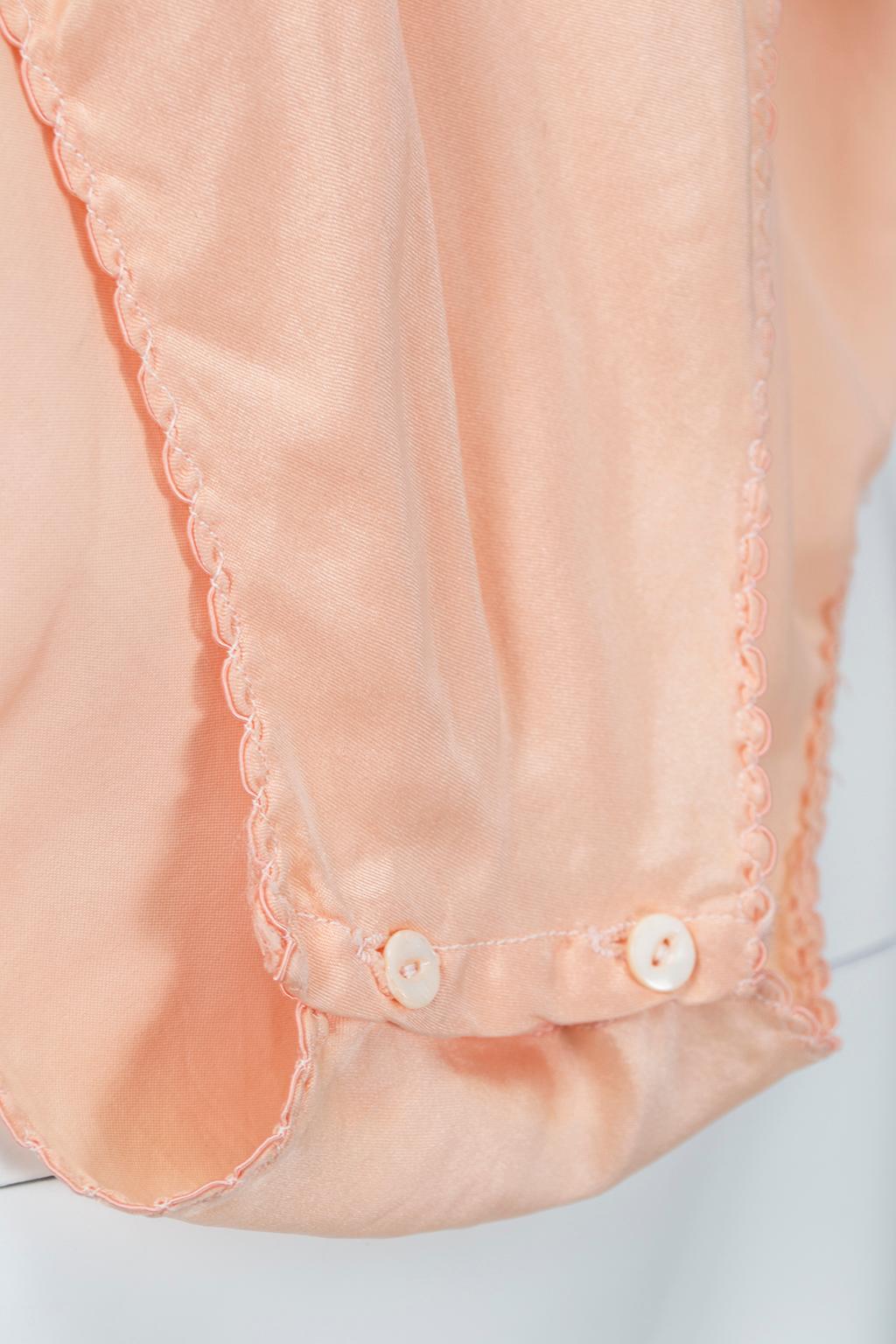 Women's Erès-Inspired Peach Silk Charmeuse Open Back Step-In Teddy Bodysuit– M, 1930s For Sale