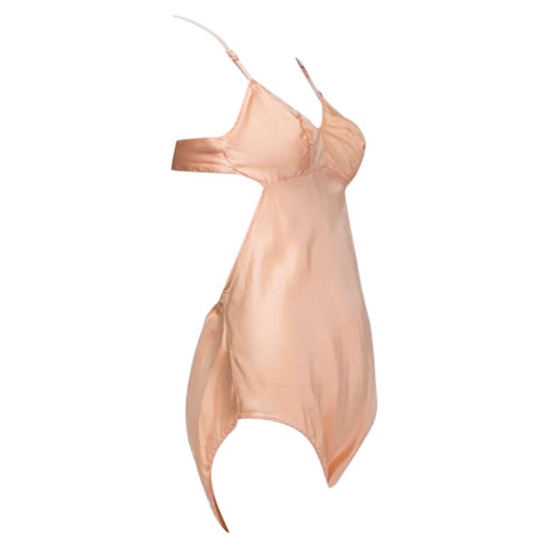 Erès-Inspired Peach Silk Charmeuse Open Back Step-In Teddy Bodysuit– M, 1930s For Sale