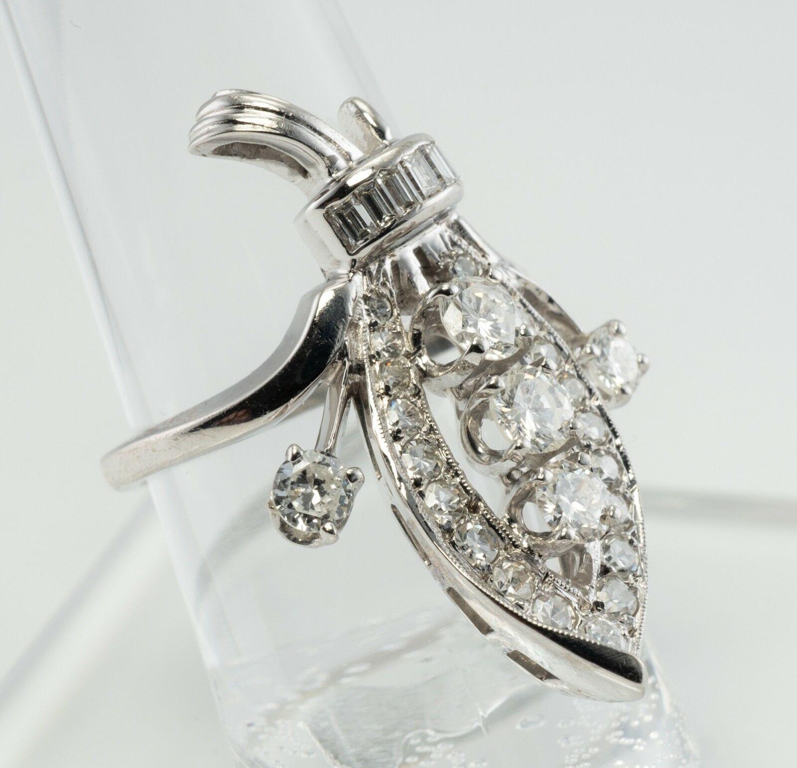 Erev Diamond Ring Floral 14K White Gold Vintage 1.53 TDW For Sale 5
