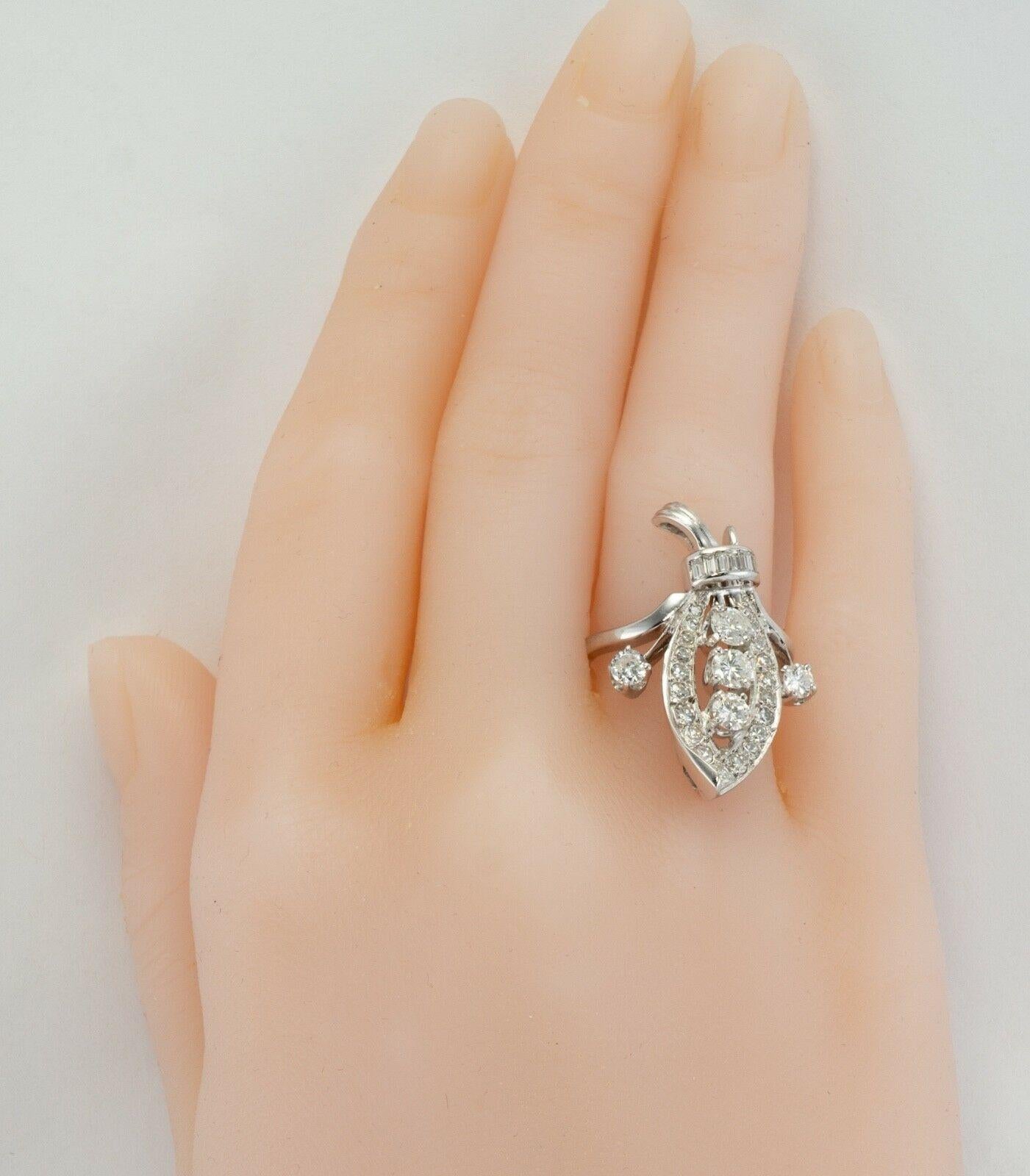 Erev Diamond Ring Floral 14K White Gold Vintage 1.53 TDW For Sale 6