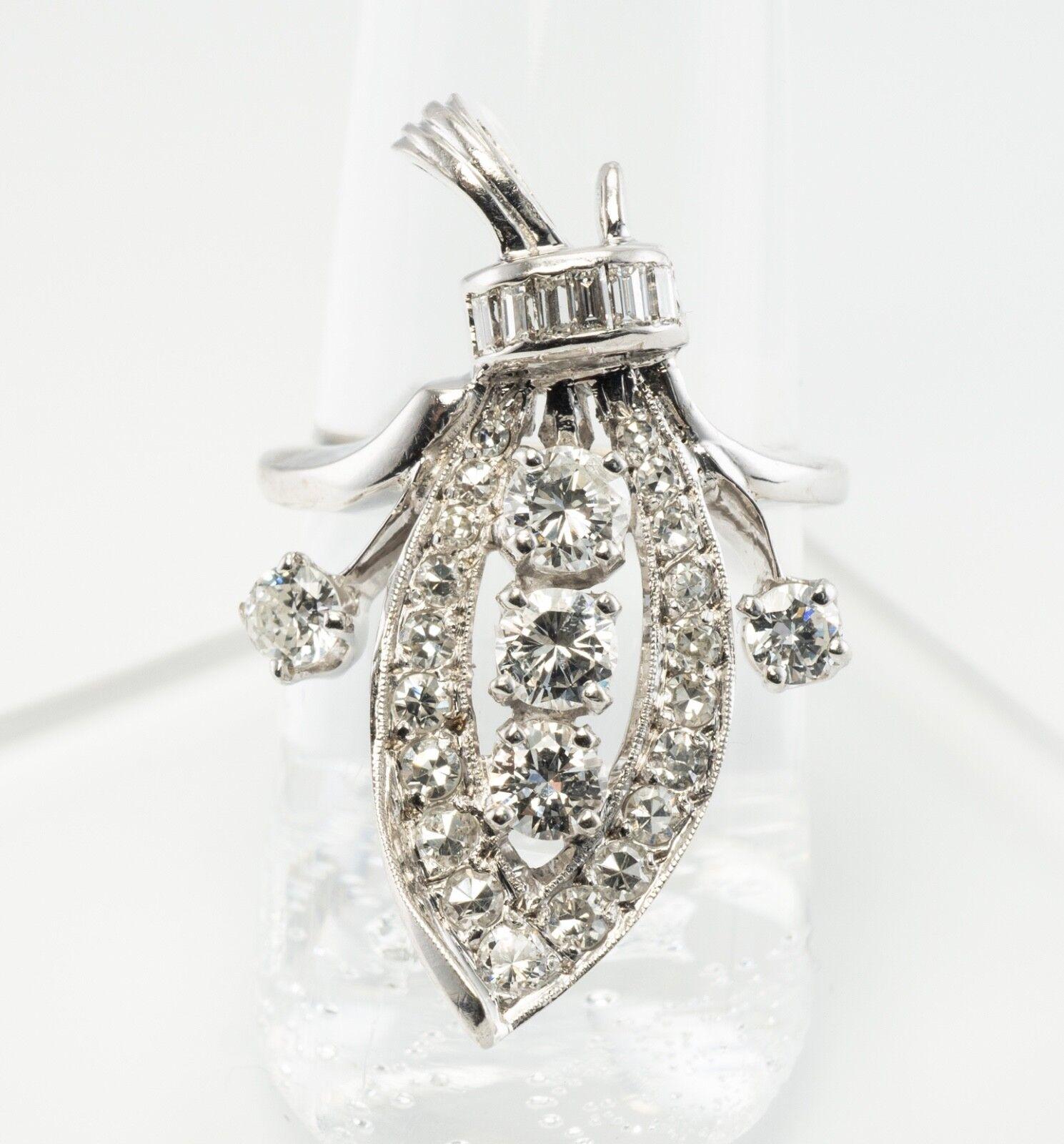 Round Cut Erev Diamond Ring Floral 14K White Gold Vintage 1.53 TDW For Sale
