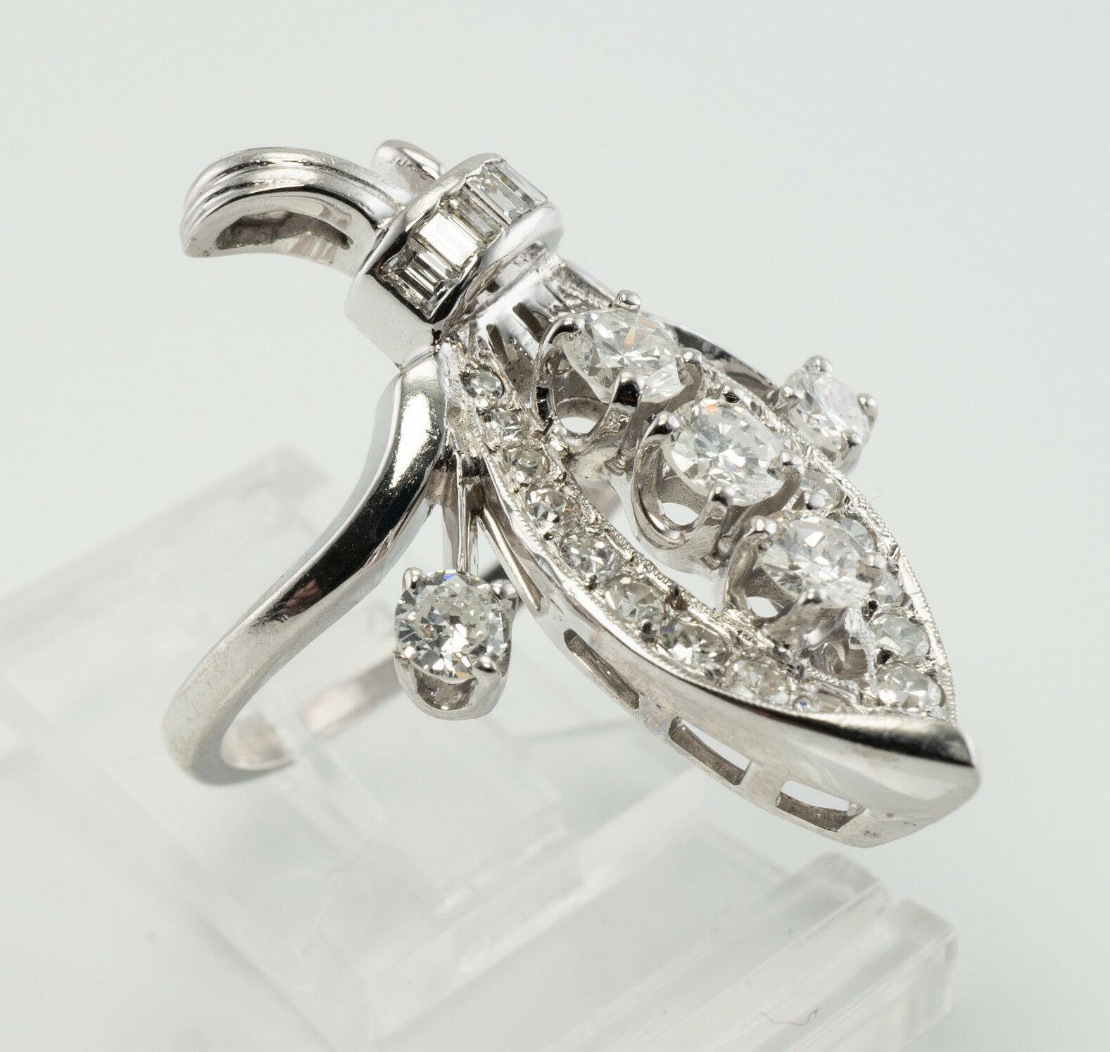 Erev Diamond Ring Floral 14K White Gold Vintage 1.53 TDW For Sale 2
