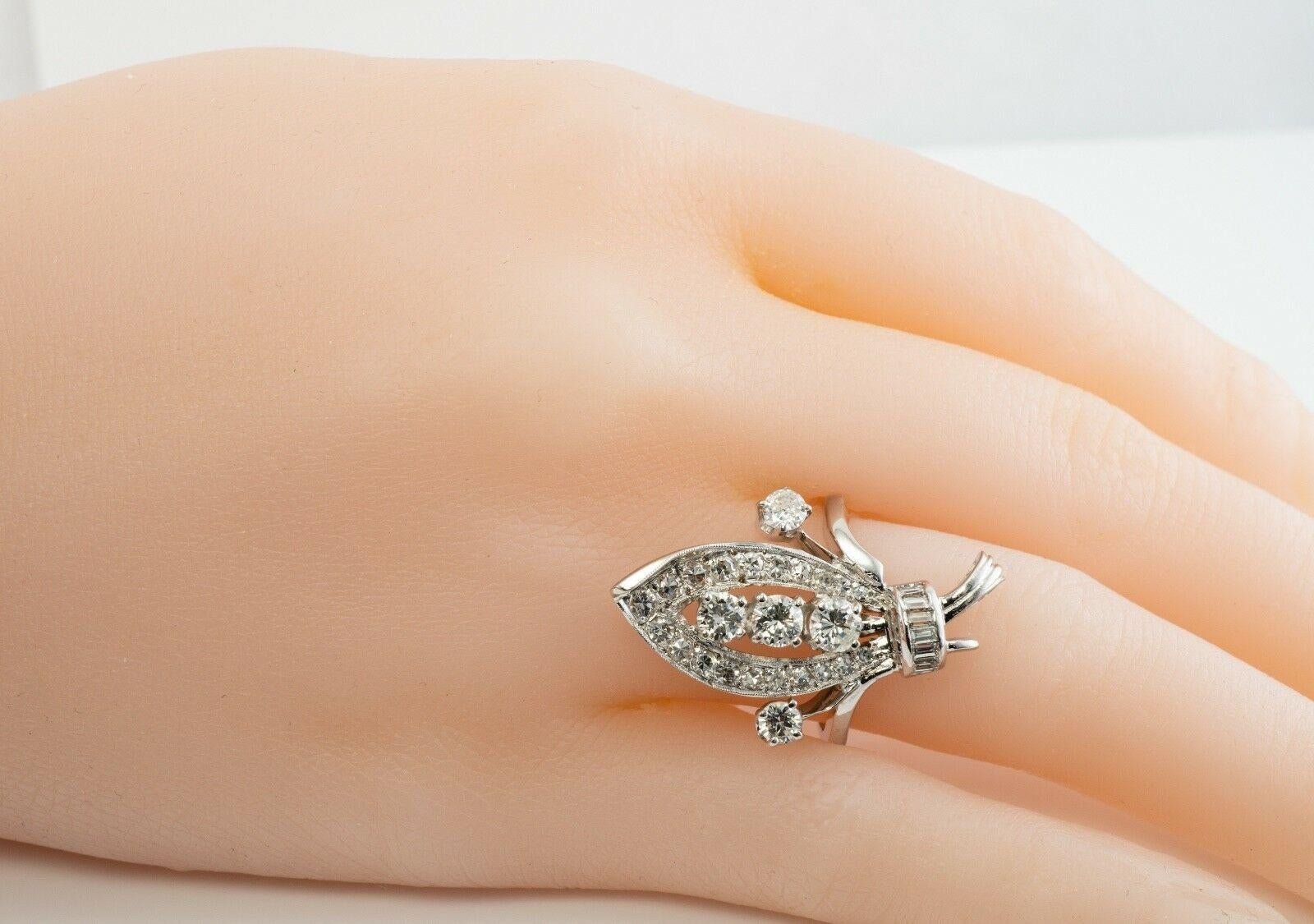 Erev Diamond Ring Floral 14K White Gold Vintage 1.53 TDW For Sale 3