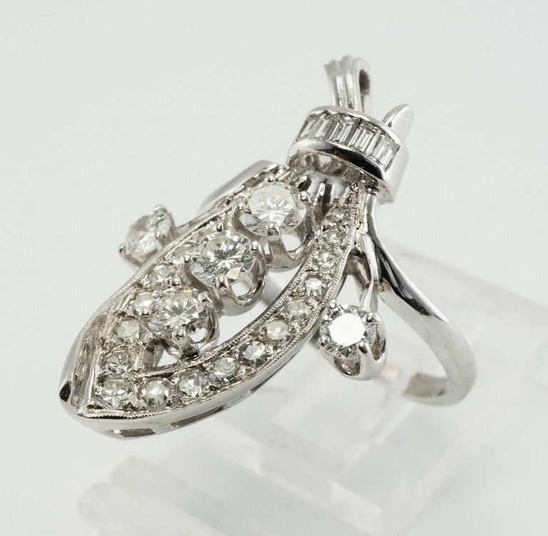 Erev Diamond Ring Floral 14K White Gold Vintage 1.53 TDW For Sale at ...