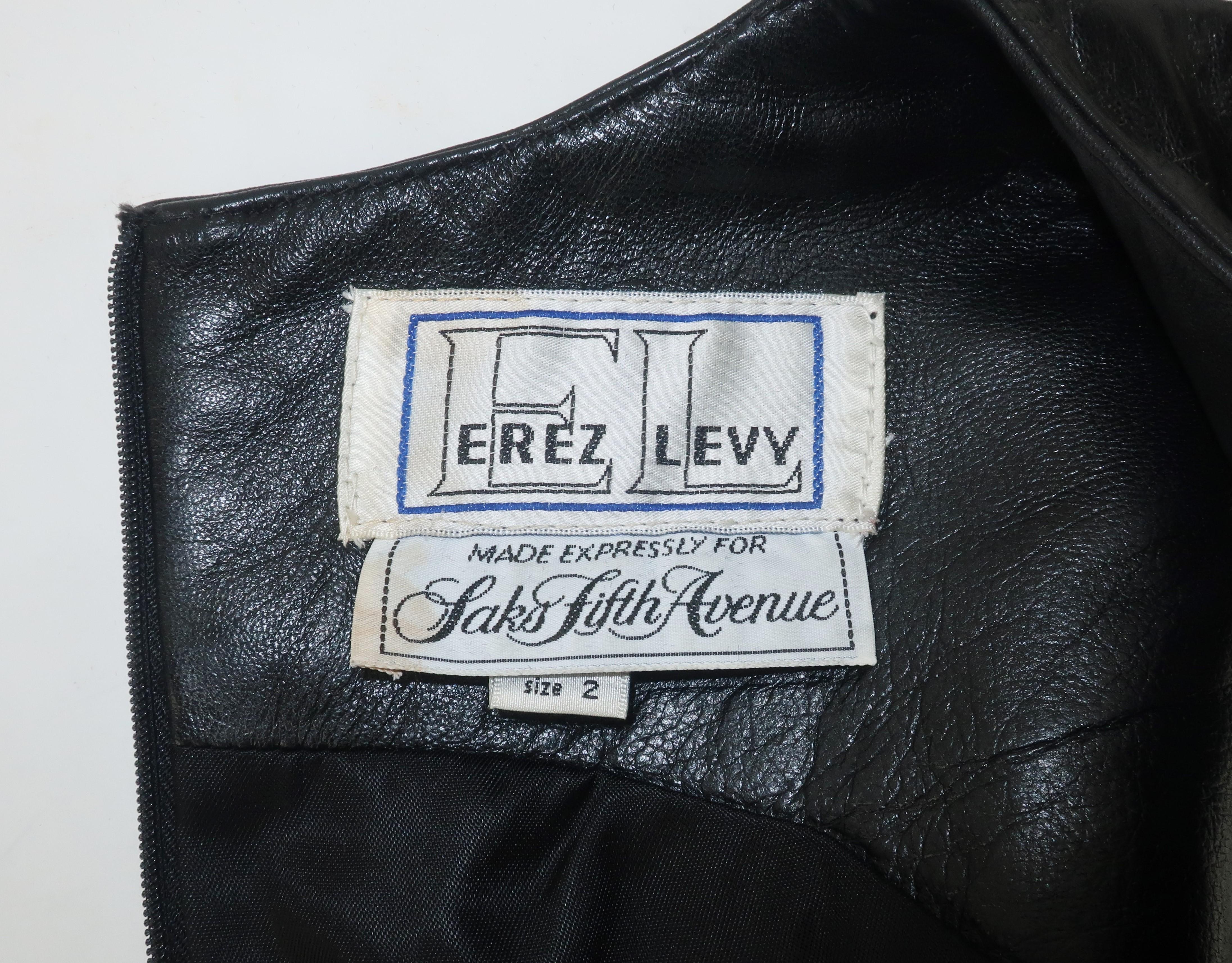 Erez Levy Black Leather Horsebit Mini Dress, 1990's 3